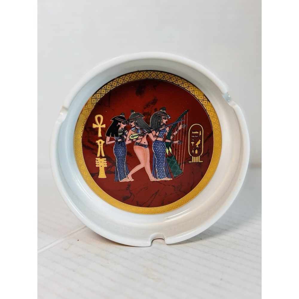 Vintage Egyptian Turkish Porcelain Ashtray‎ Made In Egypt Karnak Pharaoh Scene